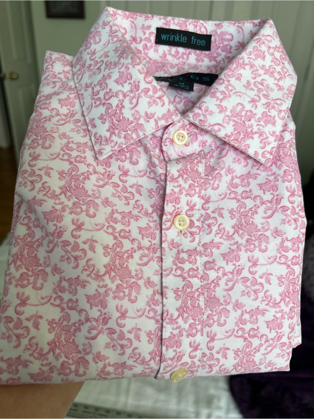 Wrinkle Free Pink Floral Print Casual Button-Down Shirt